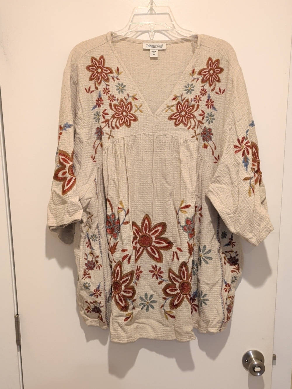 Cream Embroidered Boho Tunic Dress